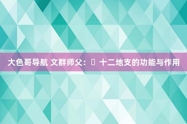 大色哥导航 文群师父：​十二地支的功能与作用