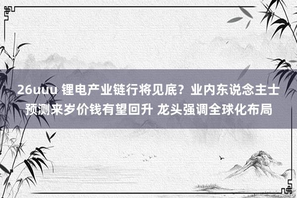 26uuu 锂电产业链行将见底？业内东说念主士预测来岁价钱有望回升 龙头强调全球化布局