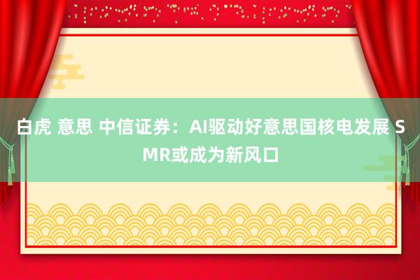 白虎 意思 中信证券：AI驱动好意思国核电发展 SMR或成为新风口