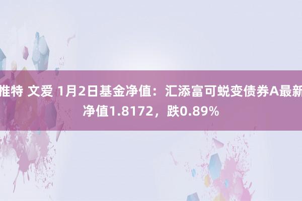 推特 文爱 1月2日基金净值：汇添富可蜕变债券A最新净值1.8172，跌0.89%
