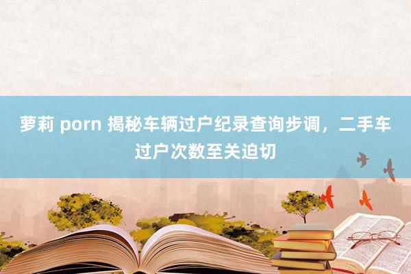 萝莉 porn 揭秘车辆过户纪录查询步调，二手车过户次数至关迫切