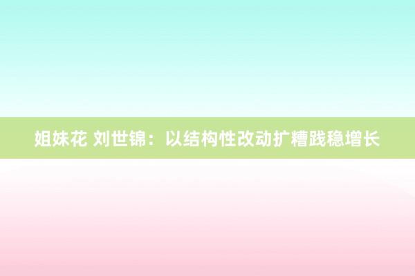姐妹花 刘世锦：以结构性改动扩糟践稳增长