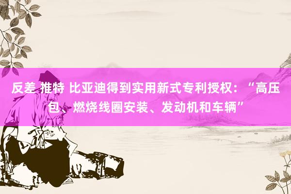 反差 推特 比亚迪得到实用新式专利授权：“高压包、燃烧线圈安装、发动机和车辆”