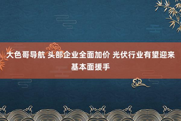 大色哥导航 头部企业全面加价 光伏行业有望迎来基本面援手