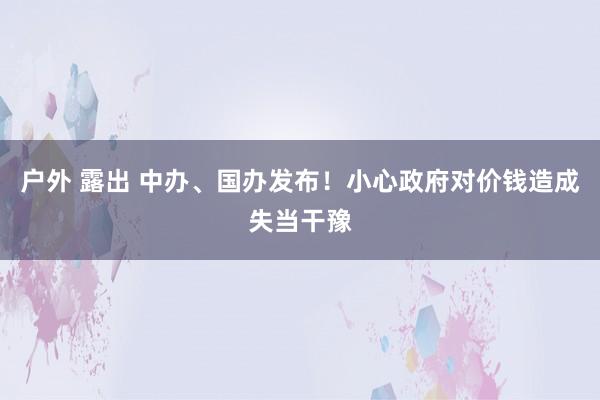 户外 露出 中办、国办发布！小心政府对价钱造成失当干豫